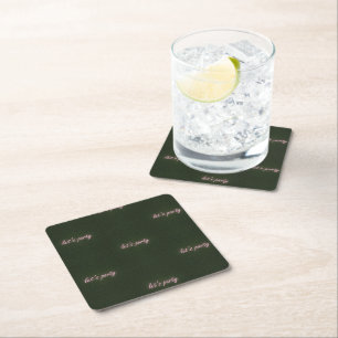Neon Party Grass Background Square Paper Coaster