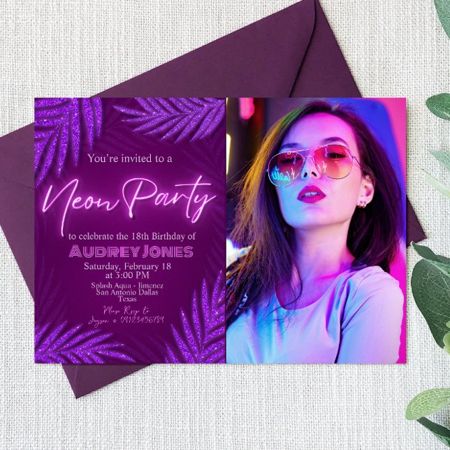 Neon Party Landscape Invitation with Photo (Neon Party Landscape Invitation with Photo Picture)