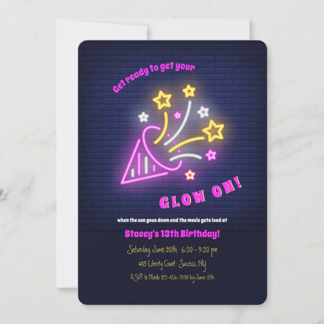 Neon Party Time Invitation (Front)
