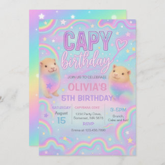Neon Pastel Capybara Birthday Party Invitation