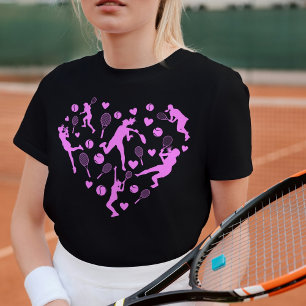 Neon Pastel Pink Tennis Lover Heart Graphic T-Shirt