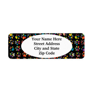 Neon Pawprint Black Return Address Label