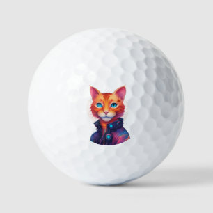 "Neon Paws: The Ginger, Blue-Eyed Cyberpunk Cat" Golf Balls