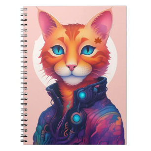 "Neon Paws: The Ginger, Blue-Eyed Cyberpunk Cat" Notebook