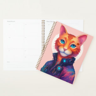"Neon Paws: The Ginger, Blue-Eyed Cyberpunk Cat" Planner