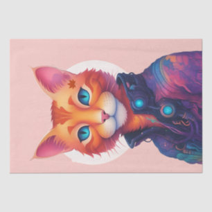 "Neon Paws: The Ginger, Blue-Eyed Cyberpunk Cat" Tissue Paper