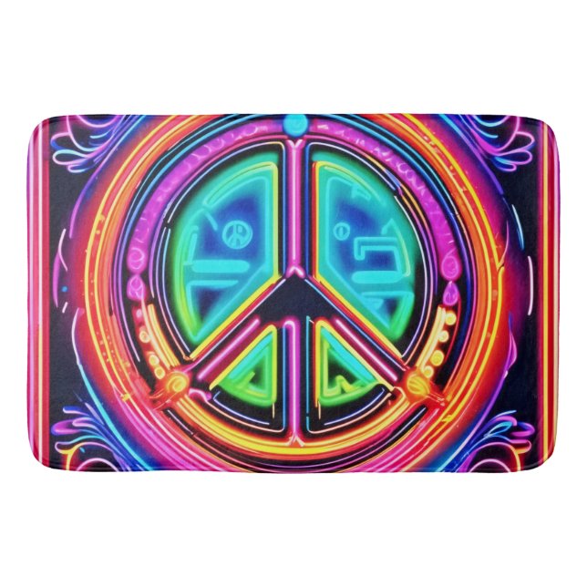 Neon Peace Mandala Bath Mat (Front)