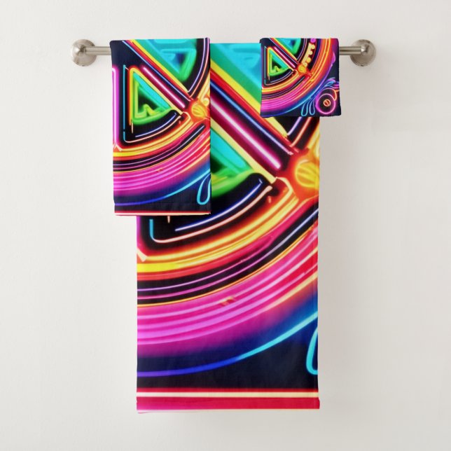 Neon Peace Mandala Bath Towel Set (Insitu)