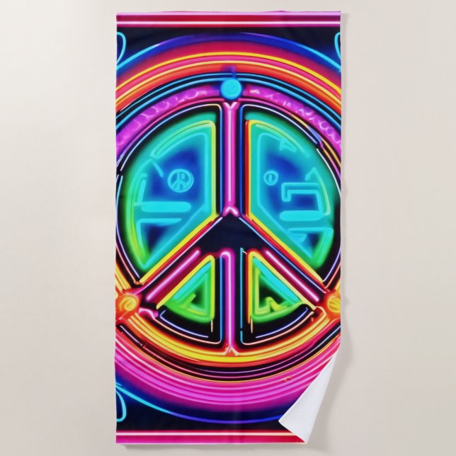 Neon Peace Mandala Beach Towel (Front)