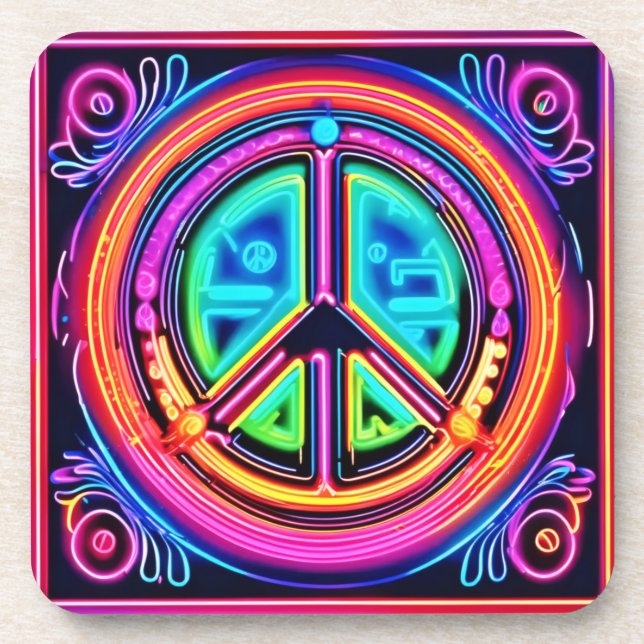 Neon Peace Mandala Coaster (Front)