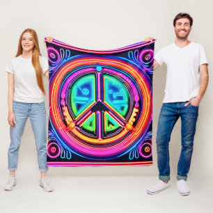 Neon Peace Mandala Fleece Blanket