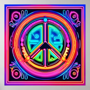 Neon Peace Mandala Poster