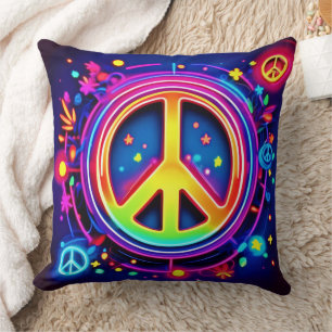 Neon Peace Symbol Art Cushion