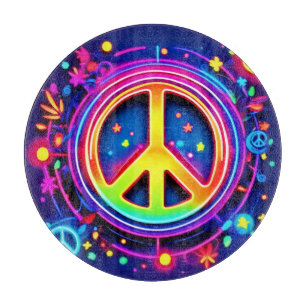 Neon Peace Symbol Art Cutting Board