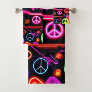Neon Peace Symbol Patterns Bath Towel Set