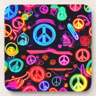 Neon Peace Symbol Patterns Coaster