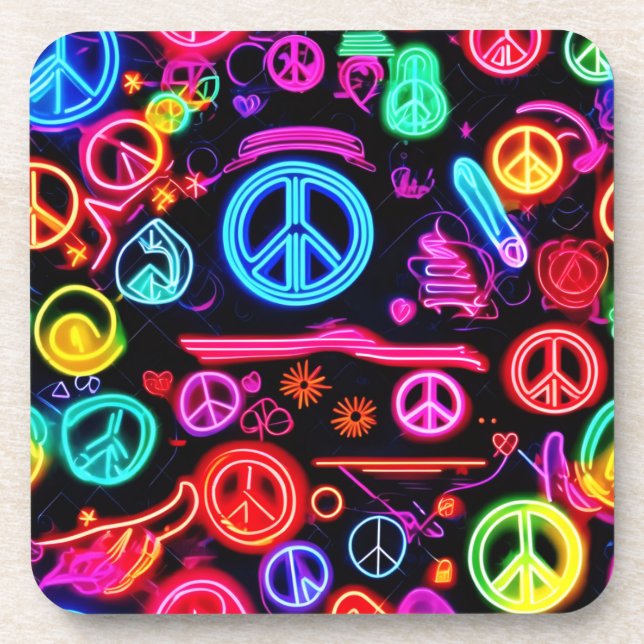 Neon Peace Symbol Patterns Coaster (Front)