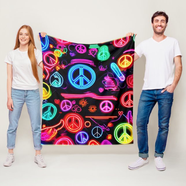 Neon Peace Symbol Patterns Fleece Blanket (In Situ)
