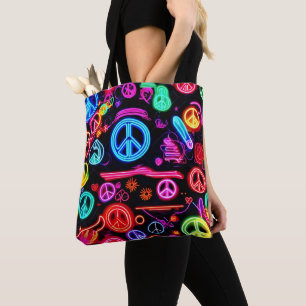 Neon Peace Symbol Patterns Tote Bag