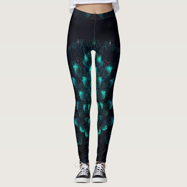 Neon Peacock Elegance Leggings (Front)