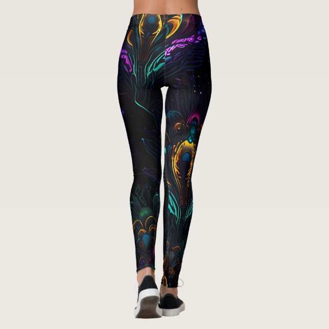 Neon Peacock Elegance Leggings (Back)