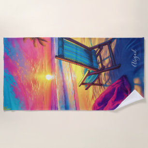 Neon personalised Sunrise Beach Towel