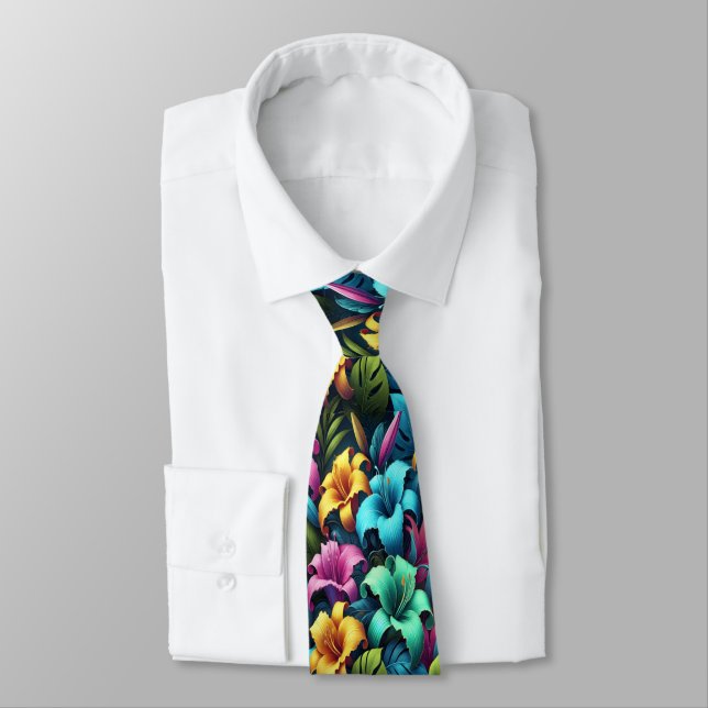 Neon Petals Shine Against Tropical Backdrop Tie (Tied)