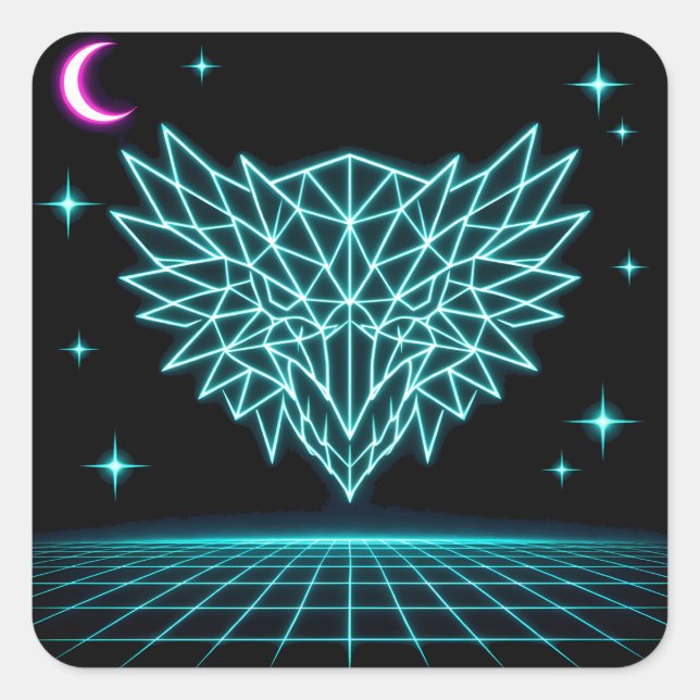 Neon Phoenix Synthwave - Retro Fire Rising Square Sticker (Front)
