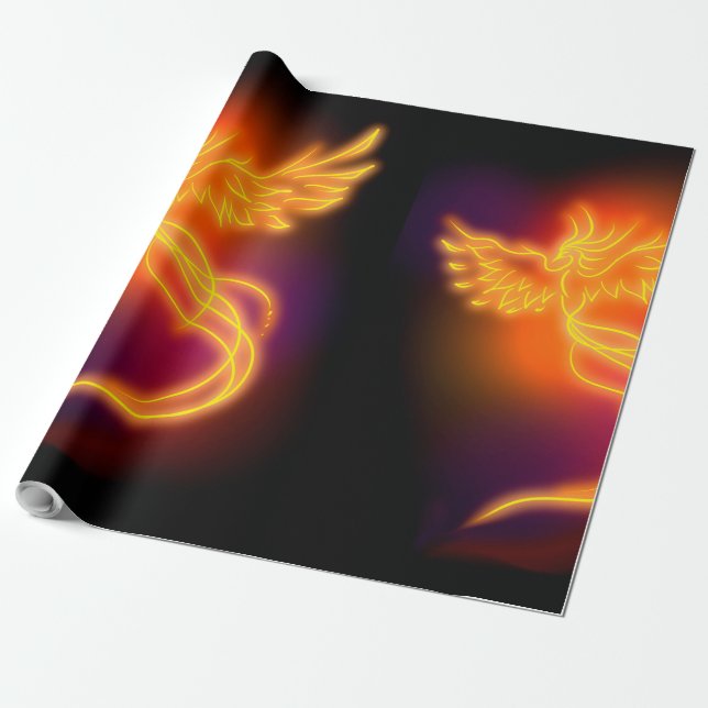 Neon Phoenix Wrapping Paper (Unrolled)