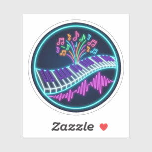 Neon Piano Keys Music Notes Glow Art