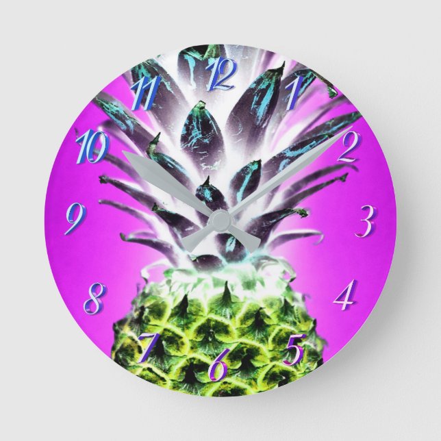 Neon pineapple colourful tropical fruit Hawaiian Round Clock (Front)