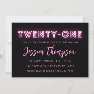 Neon Pink 21st Birthday Invitation