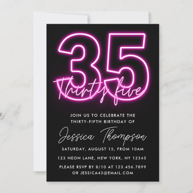 Neon Pink 35th Birthday Invitation (Front)