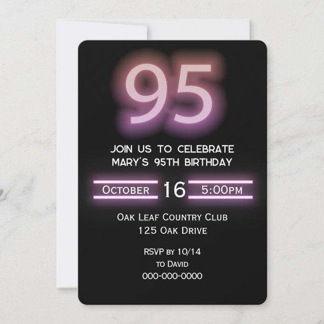 Neon Pink 95th Birthday Party Invitation (Front)