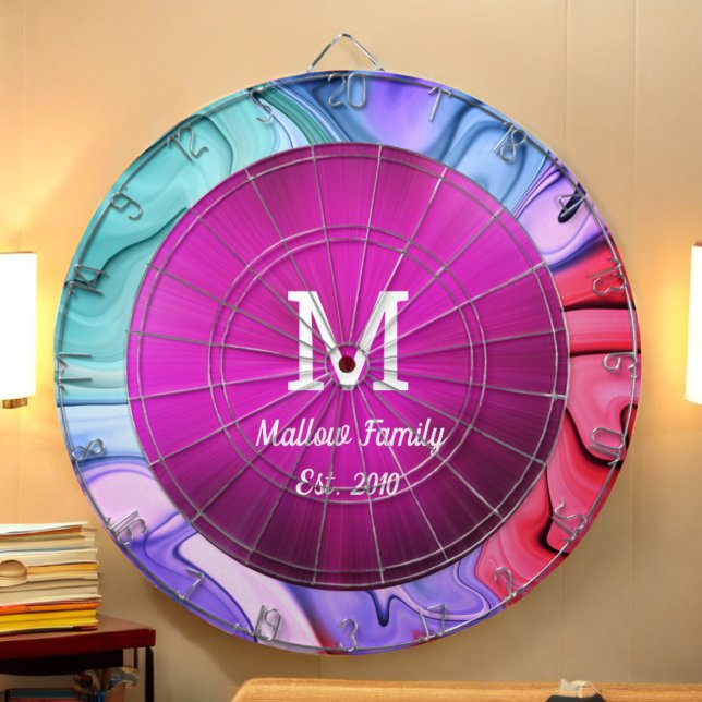 Neon Pink Abstract Waves Family Game Dartboard (Creator Uploaded)