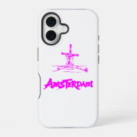 Neon Pink Amsterdam Windmill Sketch Modern Black
