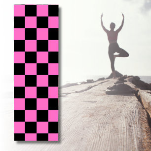 Neon Pink and Black Checkered Checkerboard Vintage Yoga Mat
