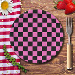 Neon Pink and Black Chequered Chequerboard Vintage Paper Plate<br><div class="desc">Neon Pink and Black Chequered Chequerboard | Vintage | Classic | Trendy | Stylish | Fashion | Minimal</div>