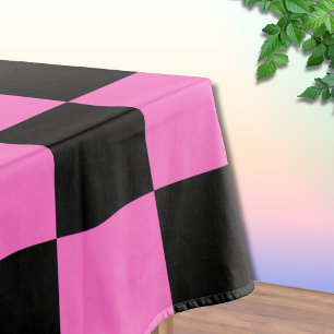 Neon Pink and Black Chequered Chequerboard Vintage Tablecloth