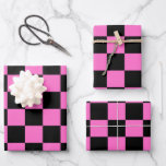 Neon Pink and Black Chequered Chequerboard Vintage Wrapping Paper Sheet<br><div class="desc">Neon Pink and Black Chequered Chequerboard | Vintage | Classic | Trendy | Stylish | Fashion | Minimal</div>