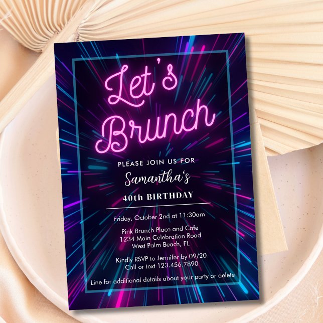 Neon Pink and Black Let's Brunch Any Event Party Invitation (Creator Uploaded)