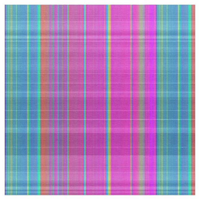 Neon Pink and Blue Plaid Fabric Pattern (Close Up)