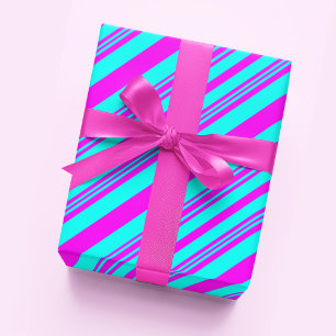 Neon Pink and Blue stripes modern chic elegant Wrapping Paper