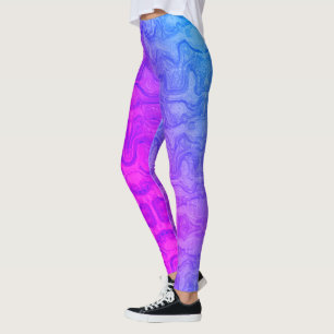 Neon Pink and Blue Swirled Colourful Stripes Leggings