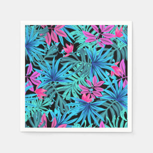Neon Pink and Blue Tropical Plant Pattern Napkin