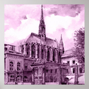 Neon pink and cobalt bridge arcs over a luminous c poster