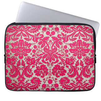 Neon Pink and Gold Damask Laptop Sleeve