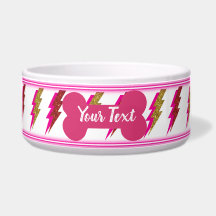 Neon Pink and Gold Lightning Bold Glitter Pet Bowl