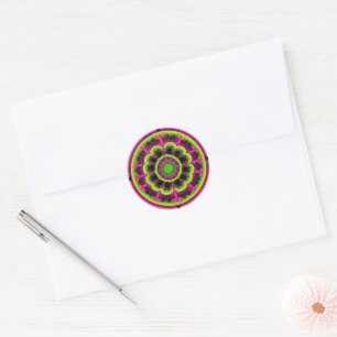 Neon Pink And Green Kaleidoscope Design Classic Round Sticker