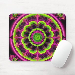 Neon Pink And Green Kaleidoscope Design Mouse Pad
